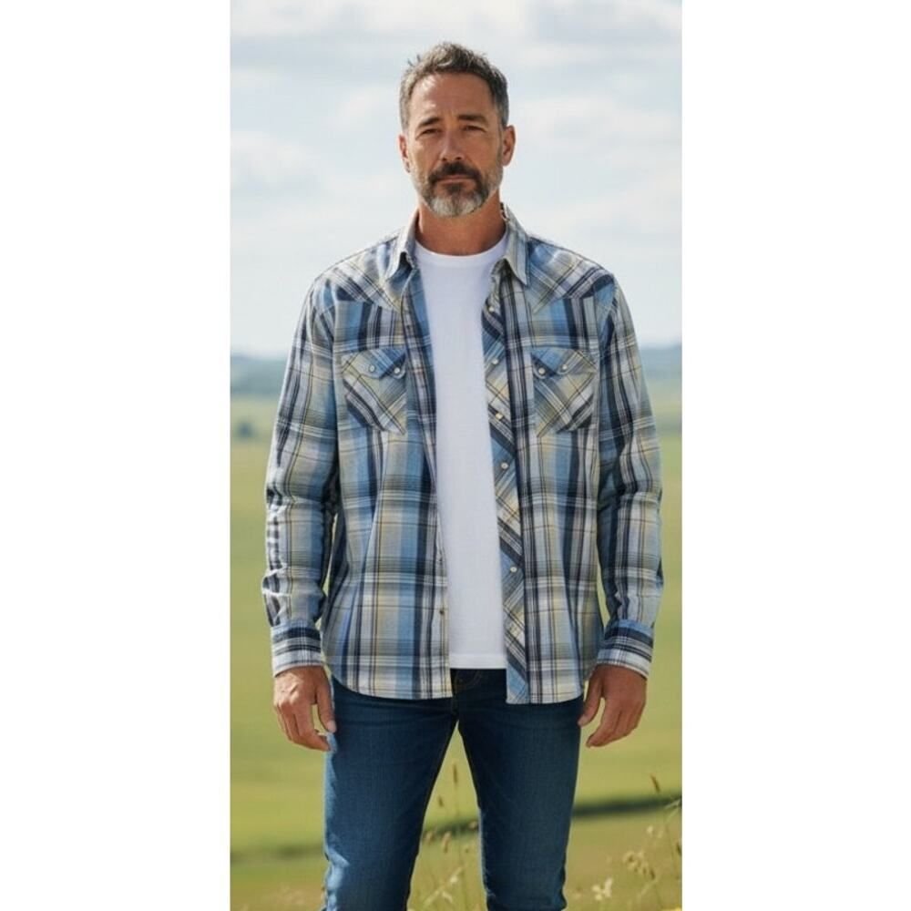 VTG Wrangler Western Plaid Snap Shirt Men’s Sz. L